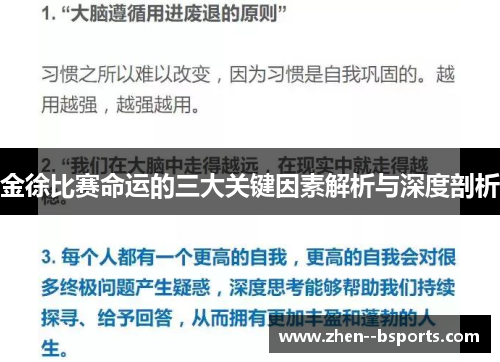 金徐比赛命运的三大关键因素解析与深度剖析